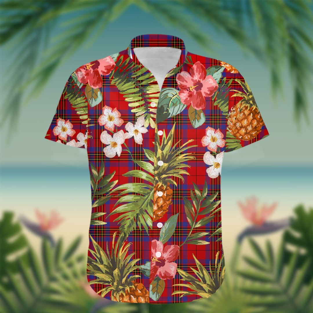 Leslie Tartan Hawaiian Shirt Hibiscus, Coconut, Parrot, Pineapple - Tropical Garden Shirt