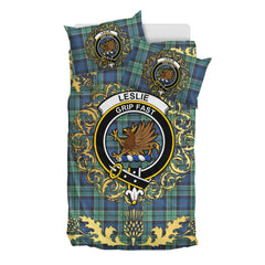 Leslie Hunting Ancient Tartan Crest Bedding Set - Golden Thistle Style