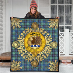 Leslie Hunting Ancient Tartan Crest Premium Quilt - Gold Thistle Style