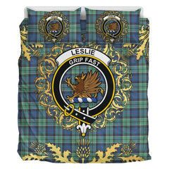 Leslie Hunting Ancient Tartan Crest Bedding Set - Golden Thistle Style