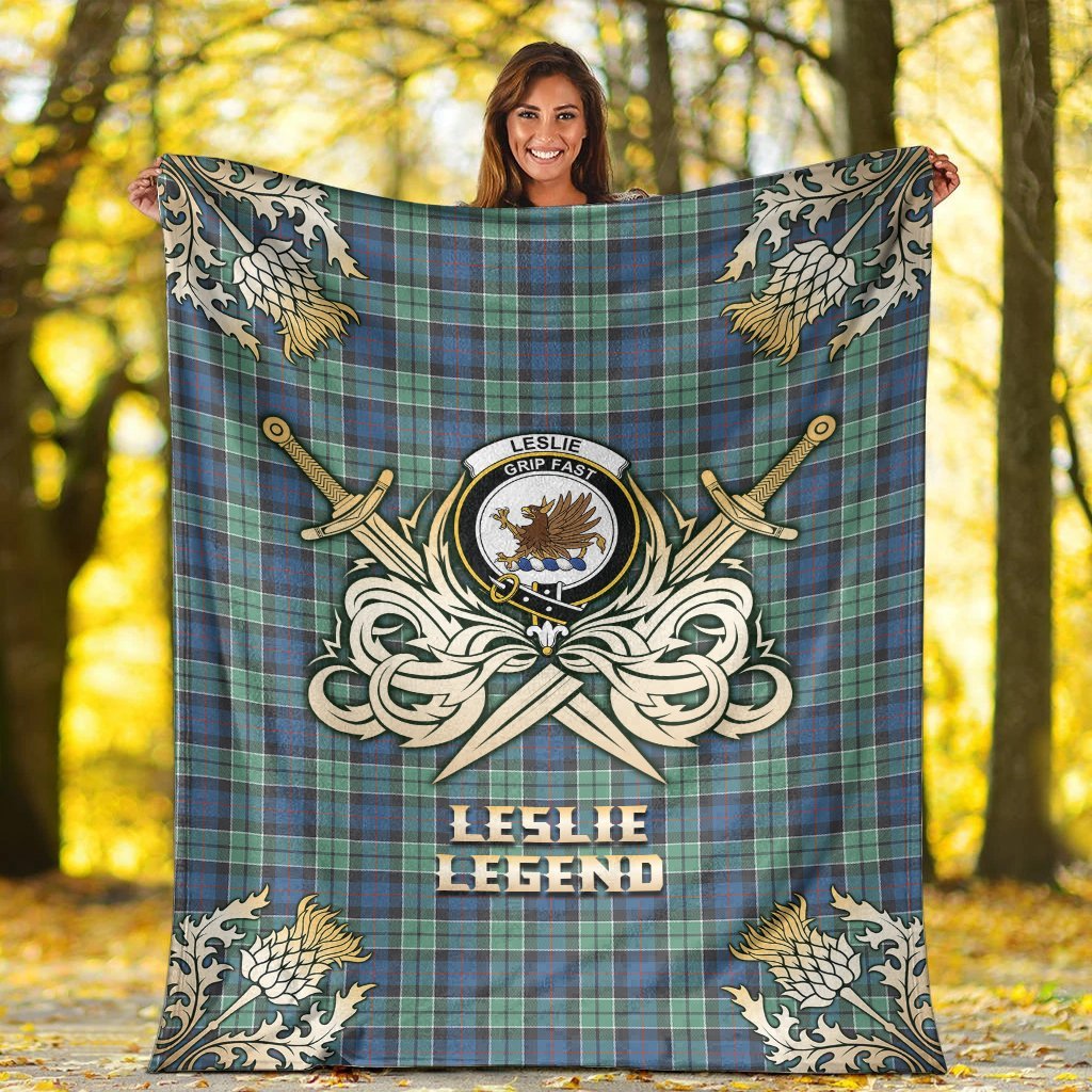 Leslie Hunting Ancient Tartan Gold Courage Symbol Blanket