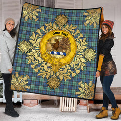 Leslie Hunting Ancient Tartan Crest Premium Quilt - Gold Thistle Style