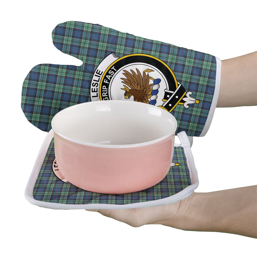 Leslie Hunting Ancient Tartan Crest Oven Mitt And Pot Holder (2 Oven Mitts + 1 Pot Holder)