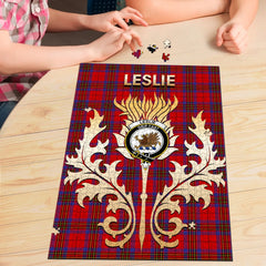 Leslie Modern Tartan Crest Thistle Jigsaw Puzzles