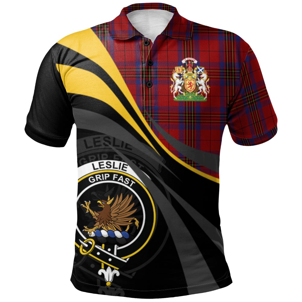 Leslie Red Tartan Polo Shirt - Royal Coat Of Arms Style