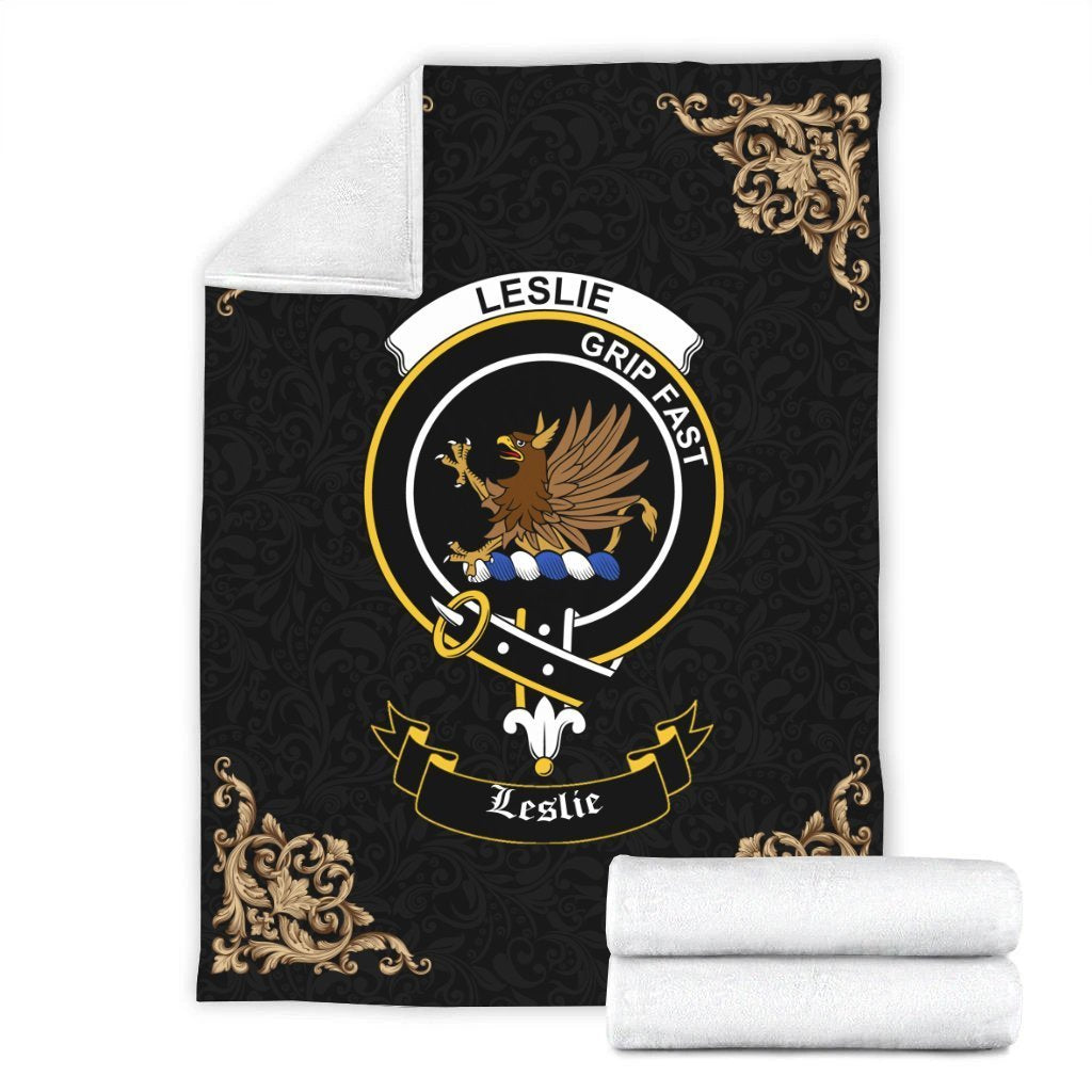 Leslie (Earl of Rothes) Crest Tartan Premium Blanket Black
