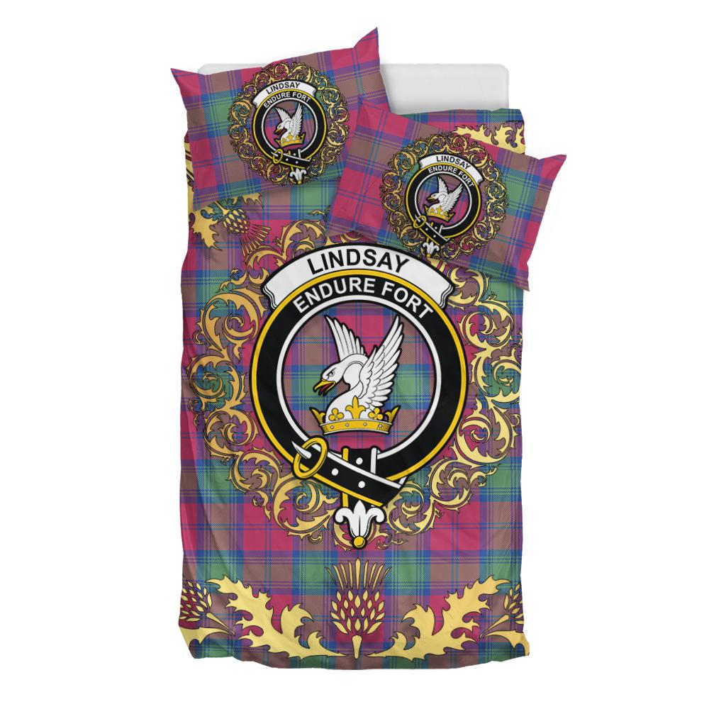 Lindsay Ancient Tartan Crest Bedding Set - Golden Thistle Style