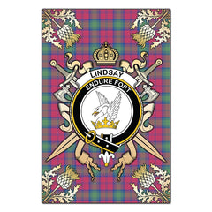 Lindsay Ancient Tartan Crest Black Garden Flag - Gold Thistle Style