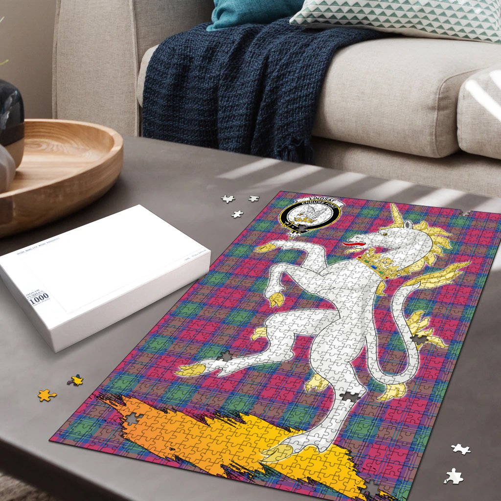 Lindsay Ancient Tartan Crest Unicorn Scotland Jigsaw Puzzles