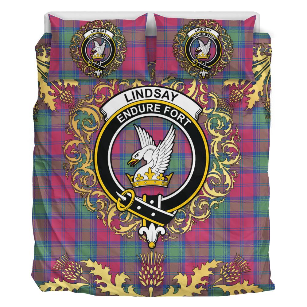 Lindsay Ancient Tartan Crest Bedding Set - Golden Thistle Style