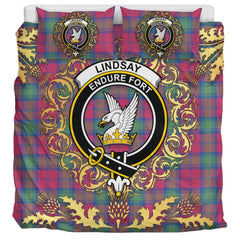 Lindsay Ancient Tartan Crest Bedding Set - Golden Thistle Style