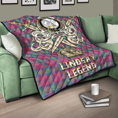 Lindsay Ancient Tartan Crest Legend Gold Royal Premium Quilt