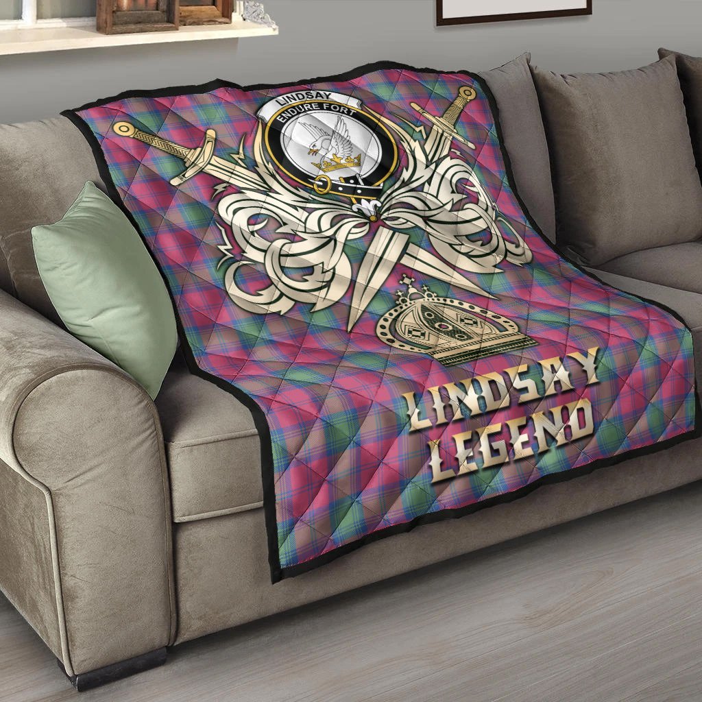 Lindsay Ancient Tartan Crest Legend Gold Royal Premium Quilt