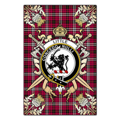 Little Tartan Crest Black Garden Flag - Gold Thistle Style