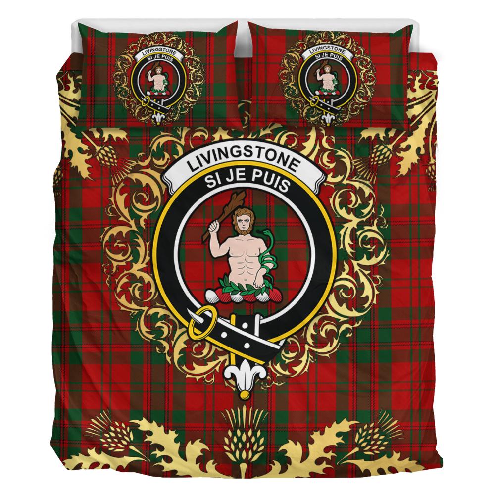 Livingston (MacLea) 01 Tartan Crest Bedding Set - Golden Thistle Style
