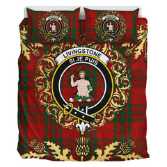 Livingston (MacLea) 01 Tartan Crest Bedding Set - Golden Thistle Style