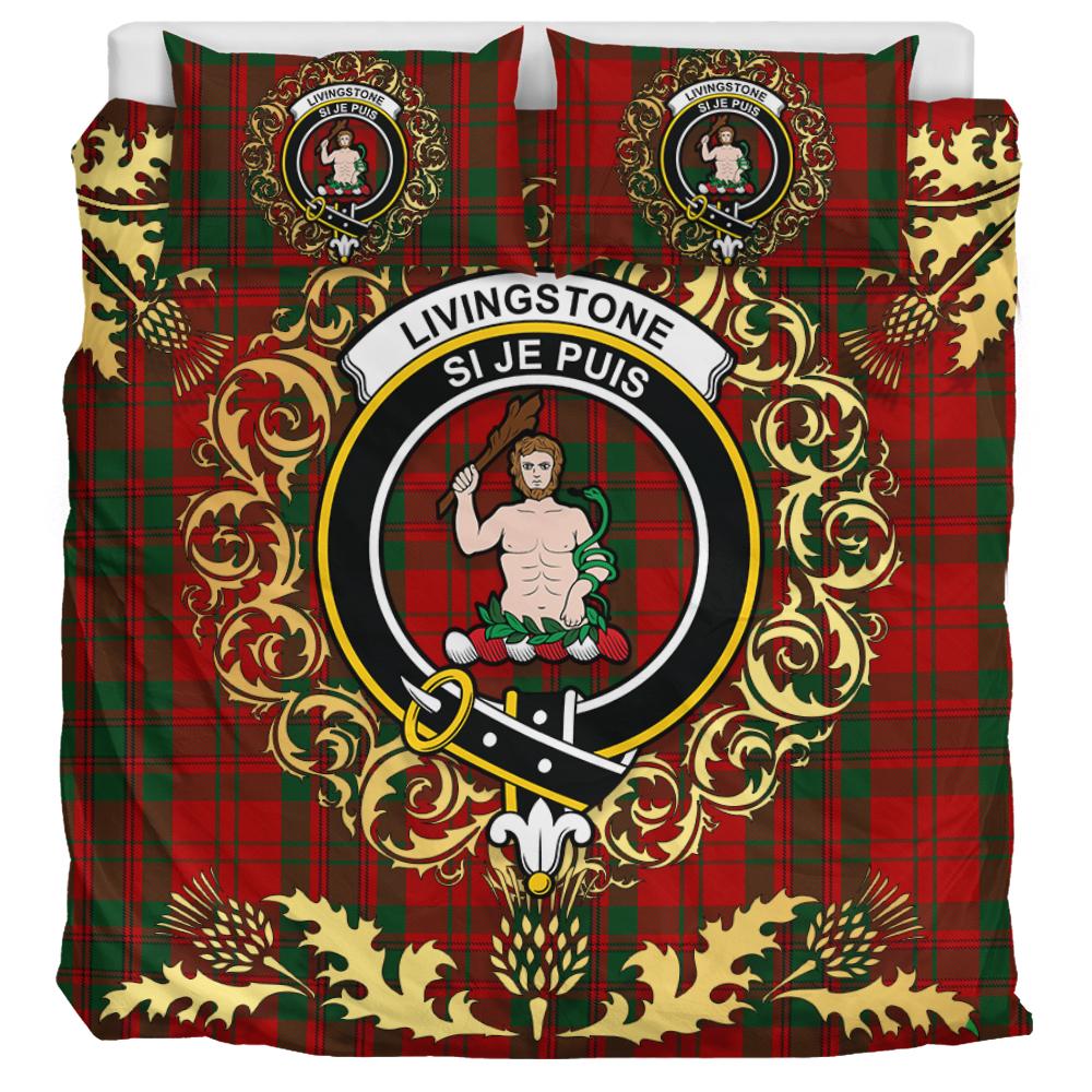 Livingston (MacLea) 01 Tartan Crest Bedding Set - Golden Thistle Style