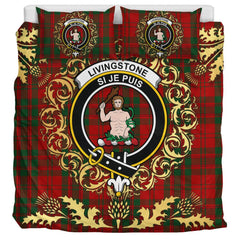 Livingston (MacLea) 01 Tartan Crest Bedding Set - Golden Thistle Style