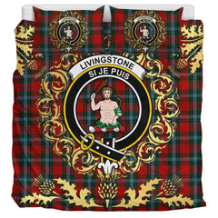 Livingston (MacLea) 03 Tartan Crest Bedding Set - Golden Thistle Style