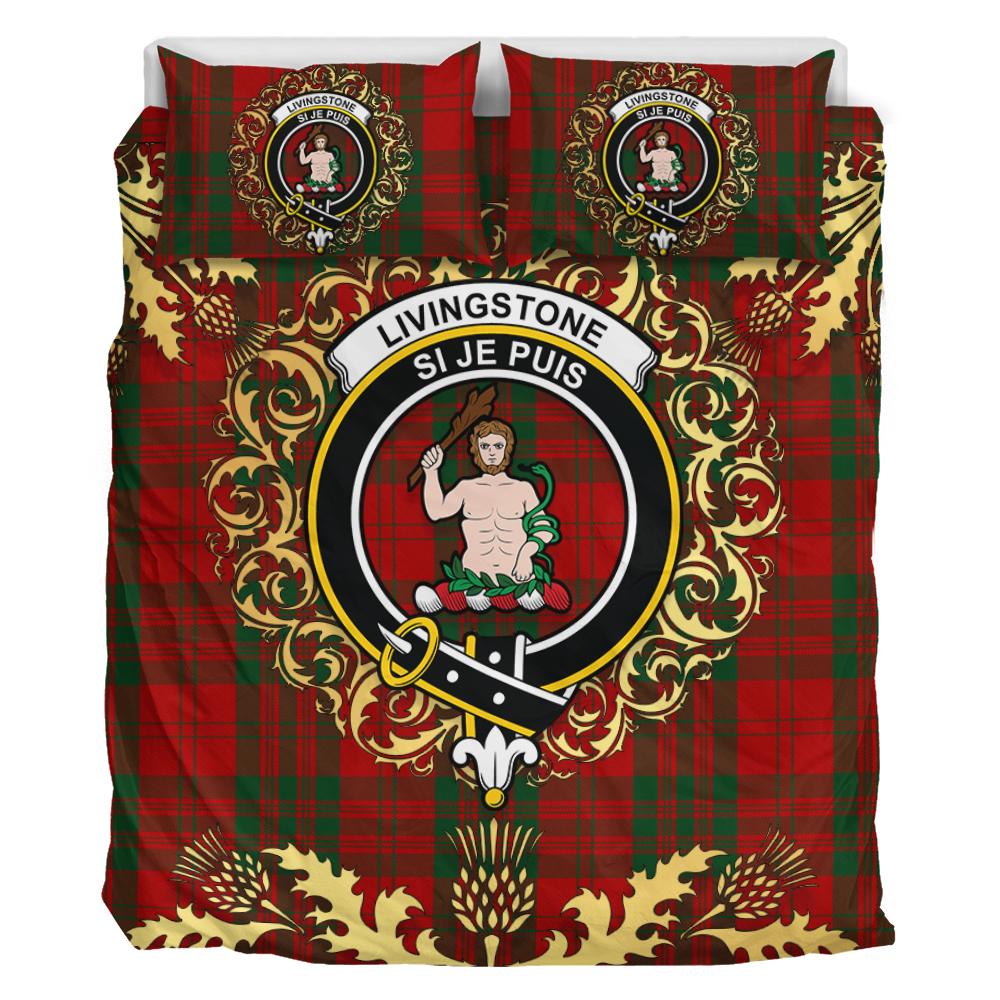 Livingston (MacLea) Tartan Crest Bedding Set - Golden Thistle Style