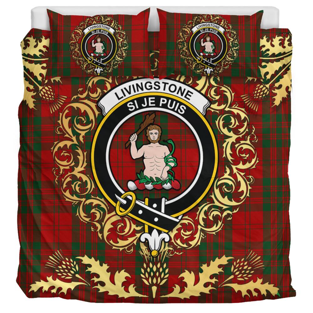 Livingston (MacLea) Tartan Crest Bedding Set - Golden Thistle Style