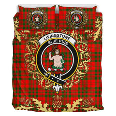 Livingston (MacLea) Modern Tartan Crest Bedding Set - Golden Thistle Style
