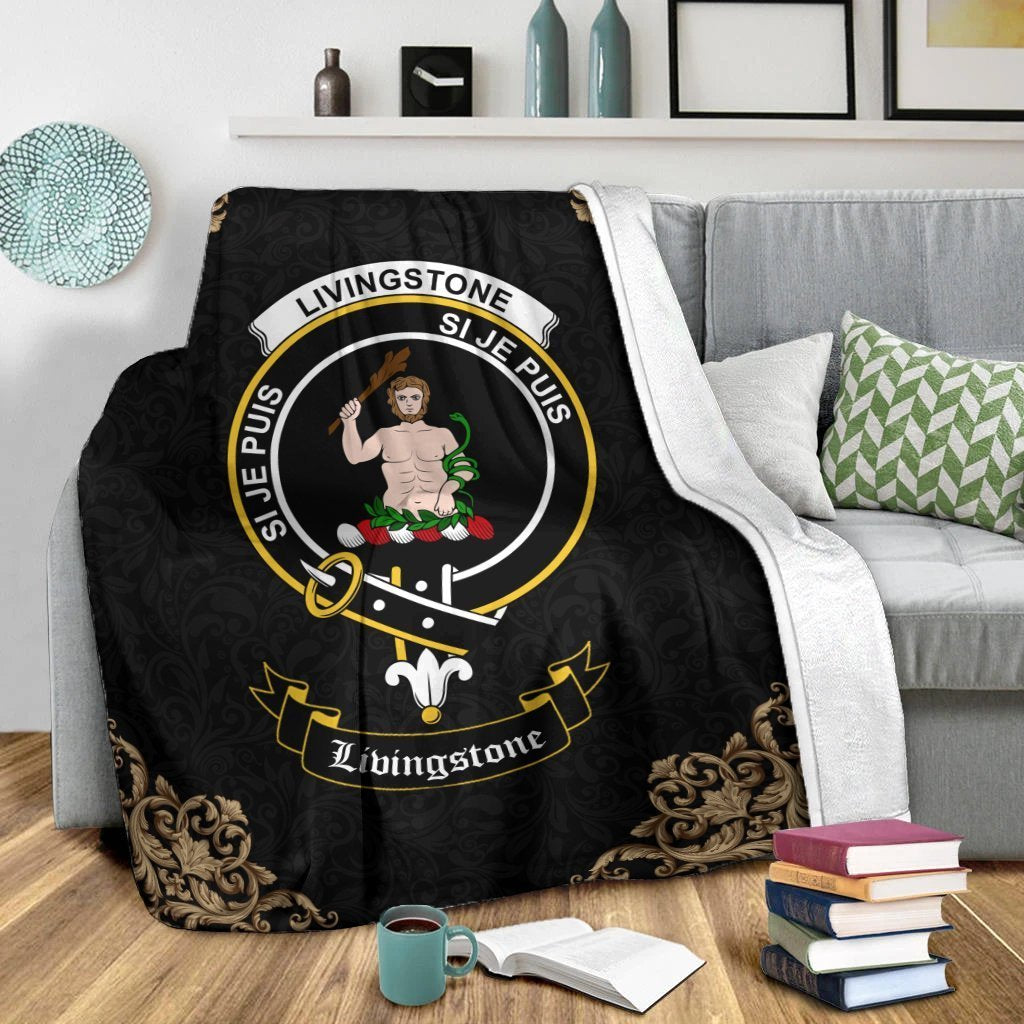 Livingstone Crest Tartan Premium Blanket Black