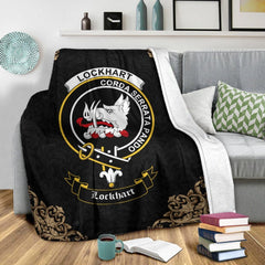 Lockhart Crest Tartan Premium Blanket Black