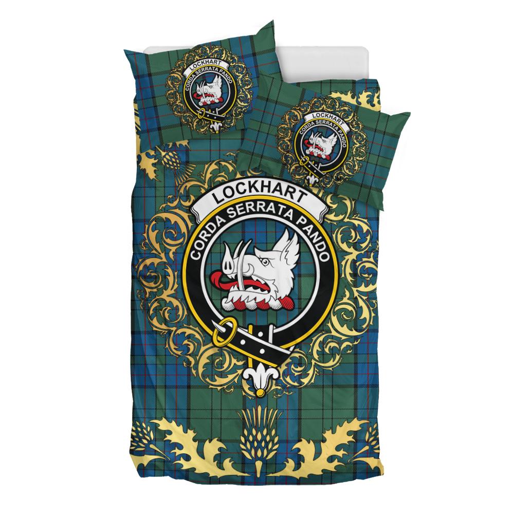 Lockhart Tartan Crest Bedding Set - Golden Thistle Style