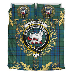 Lockhart Tartan Crest Bedding Set - Golden Thistle Style