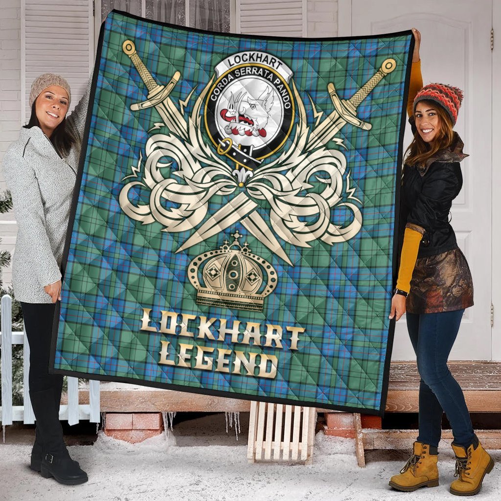 Lockhart Tartan Crest Legend Gold Royal Premium Quilt