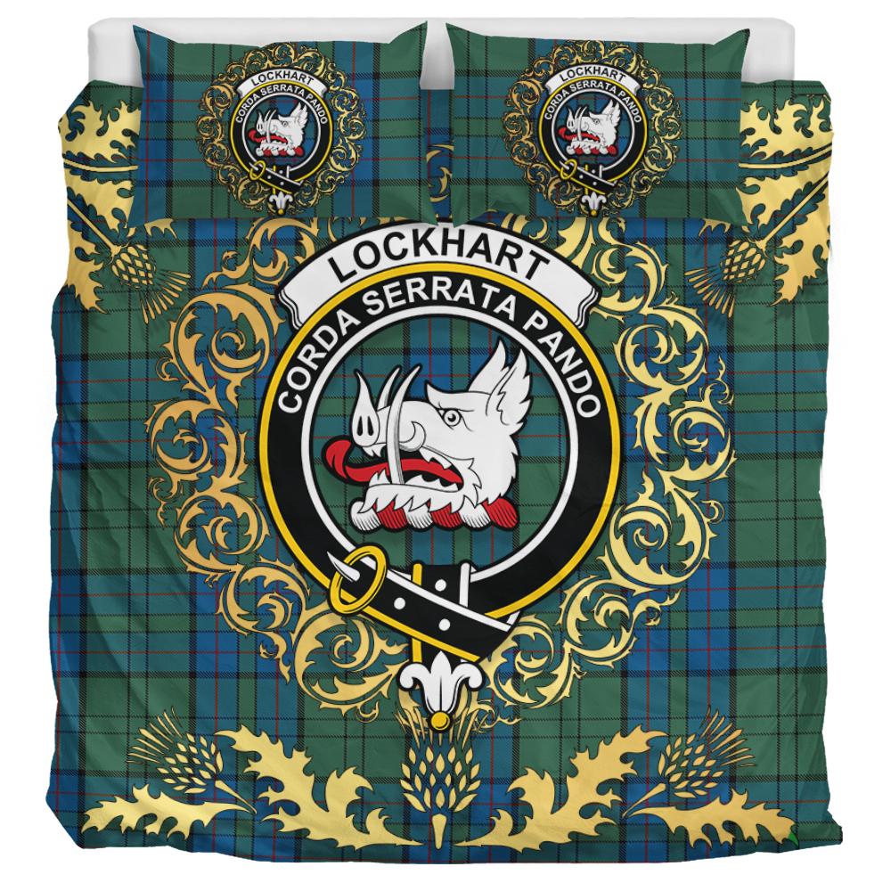 Lockhart Tartan Crest Bedding Set - Golden Thistle Style