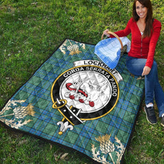 Lockhart Tartan Crest Premium Quilt - Gold Thistle Style