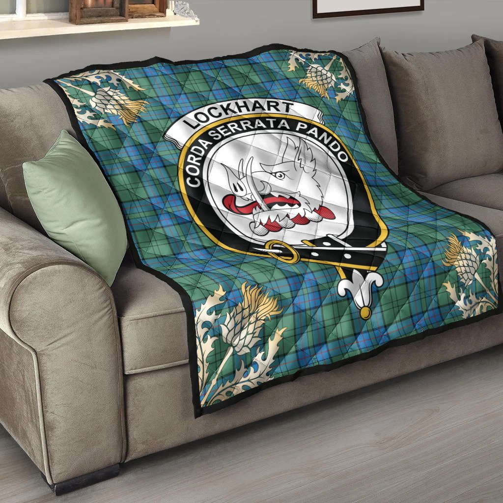 Lockhart Tartan Crest Premium Quilt - Gold Thistle Style