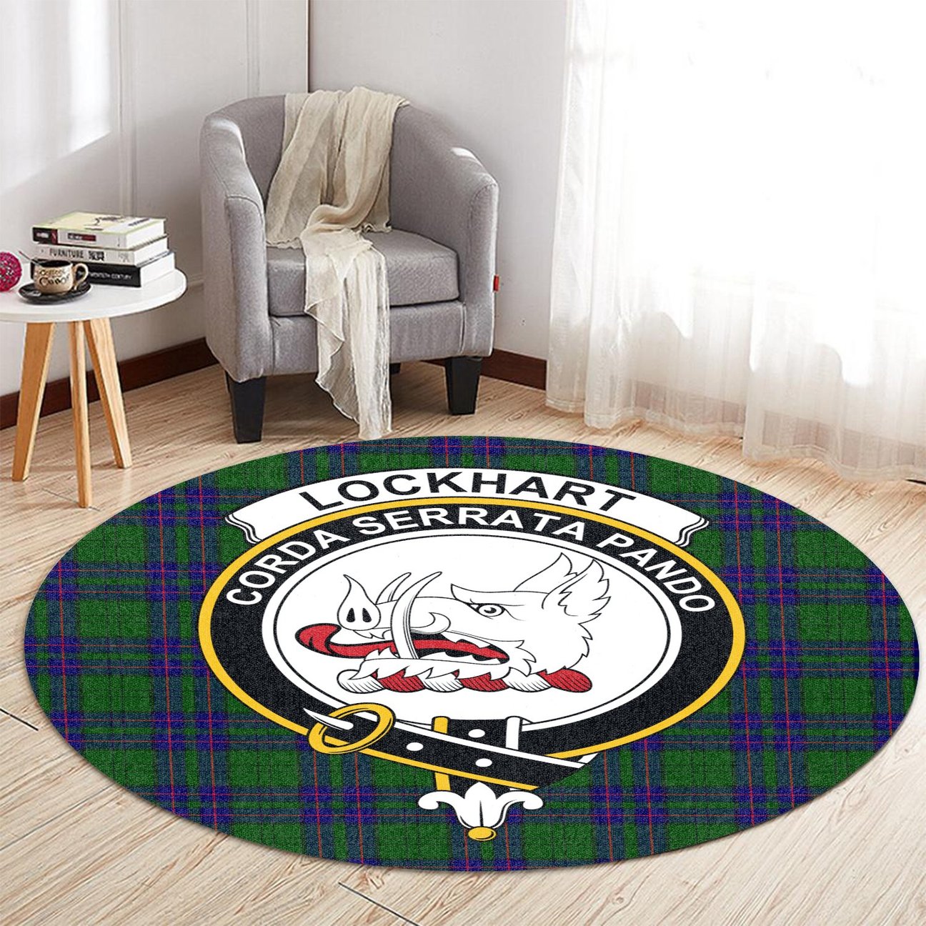 Lockhart Modern Tartan Crest Round Rug