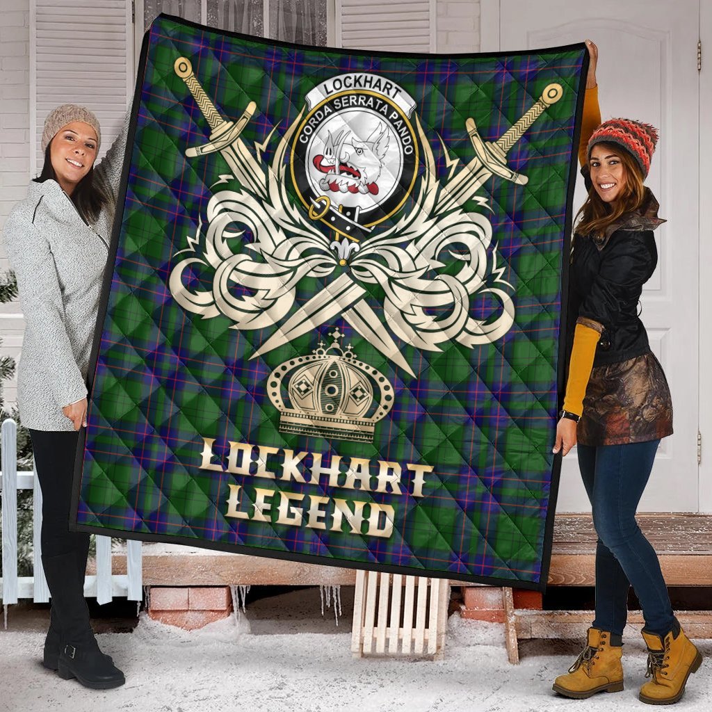 Lockhart Modern Tartan Crest Legend Gold Royal Premium Quilt