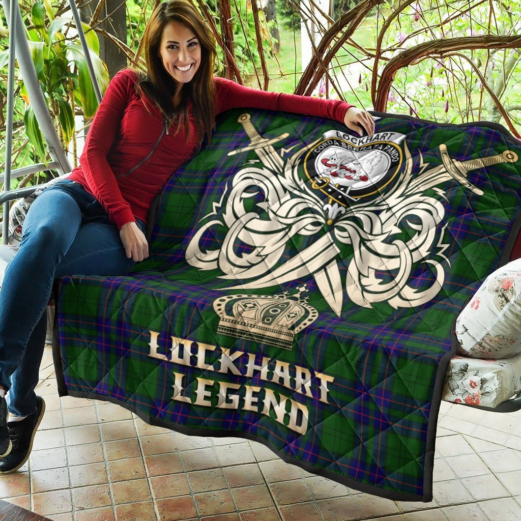 Lockhart Modern Tartan Crest Legend Gold Royal Premium Quilt