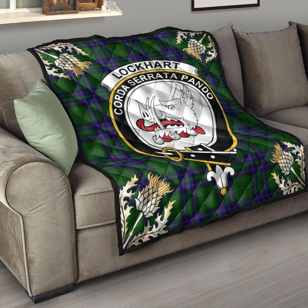 Lockhart Modern Tartan Crest Premium Quilt - Gold Thistle Style