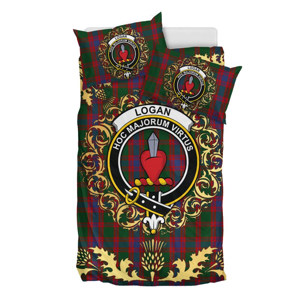 Logan Tartan Crest Bedding Set - Golden Thistle Style