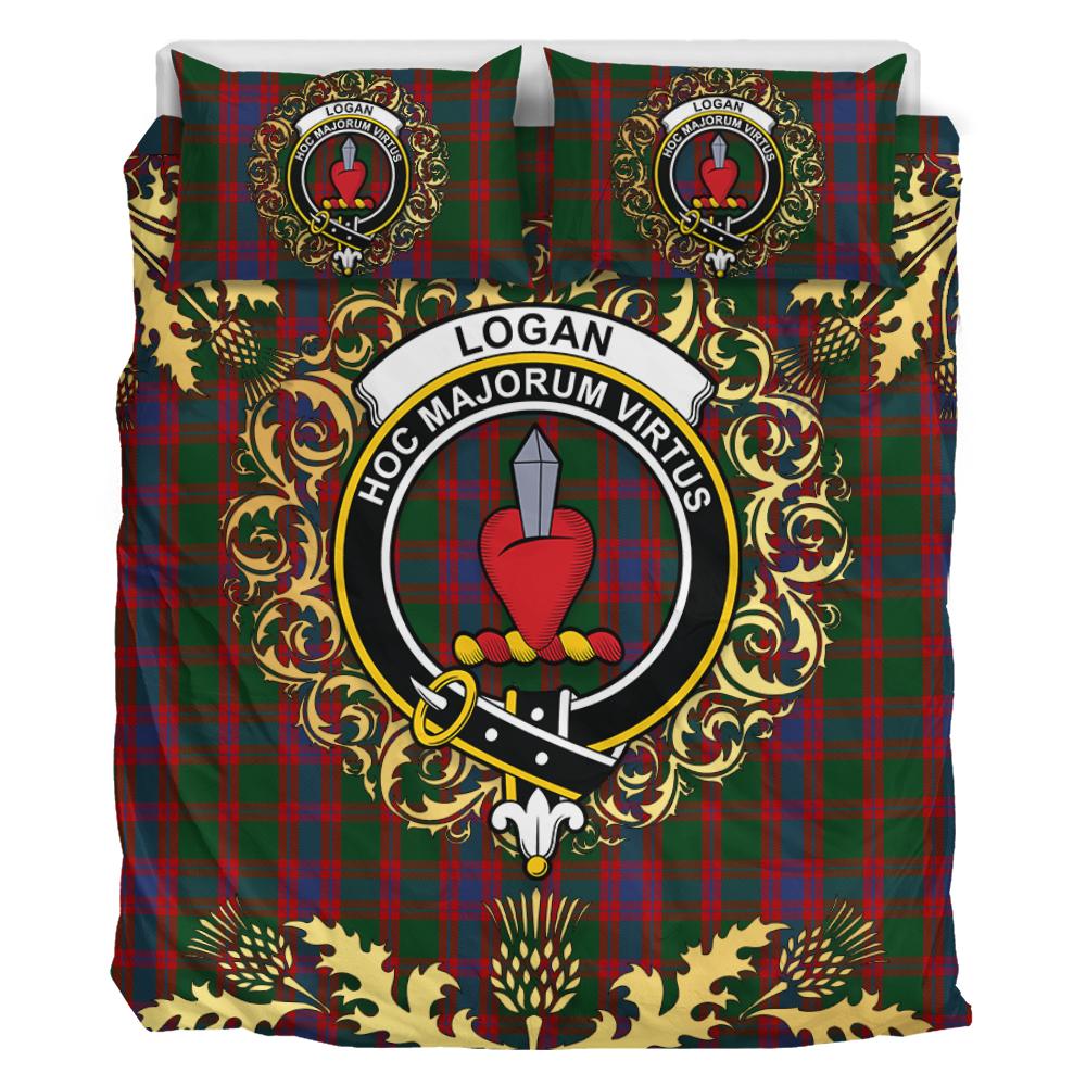 Logan Tartan Crest Bedding Set - Golden Thistle Style