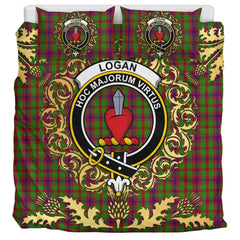 Logan Light Tartan Crest Bedding Set - Golden Thistle Style