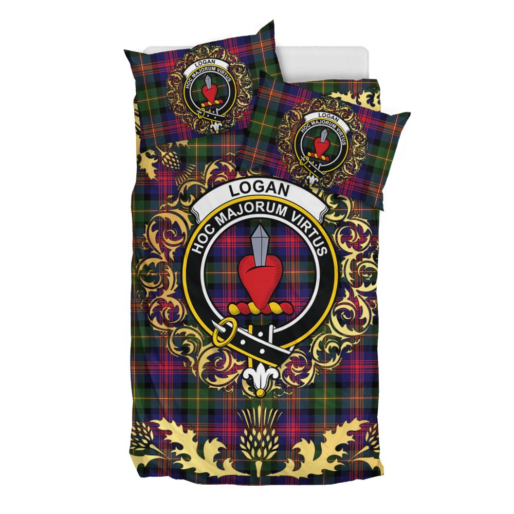 Logan Modern Tartan Crest Bedding Set - Golden Thistle Style