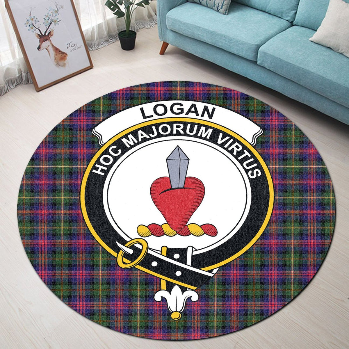 Logan Modern Tartan Crest Round Rug