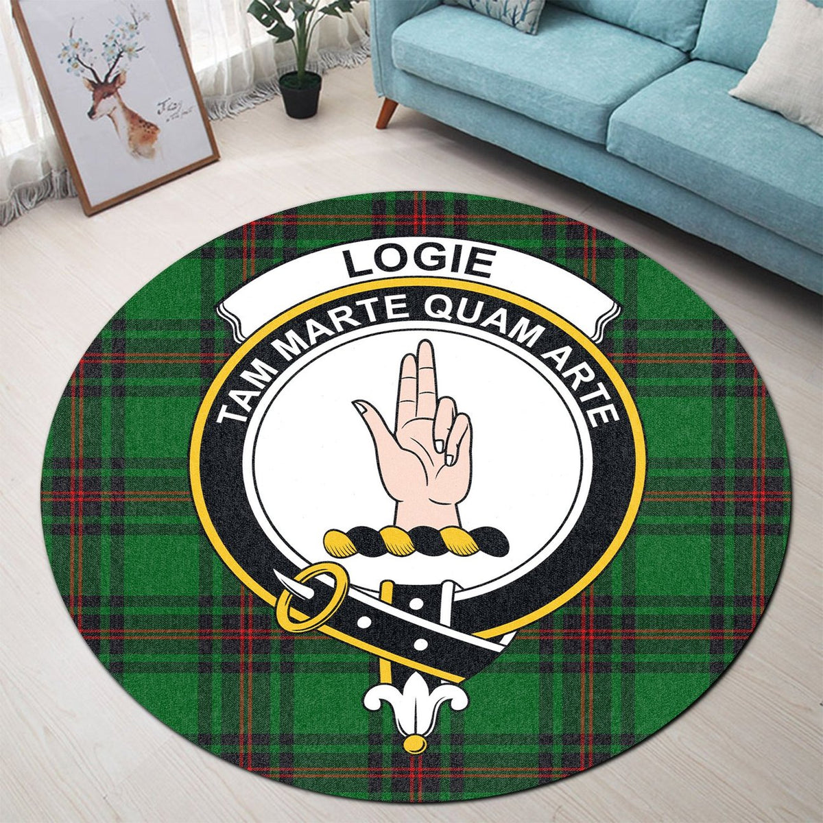 Logie Tartan Crest Round Rug