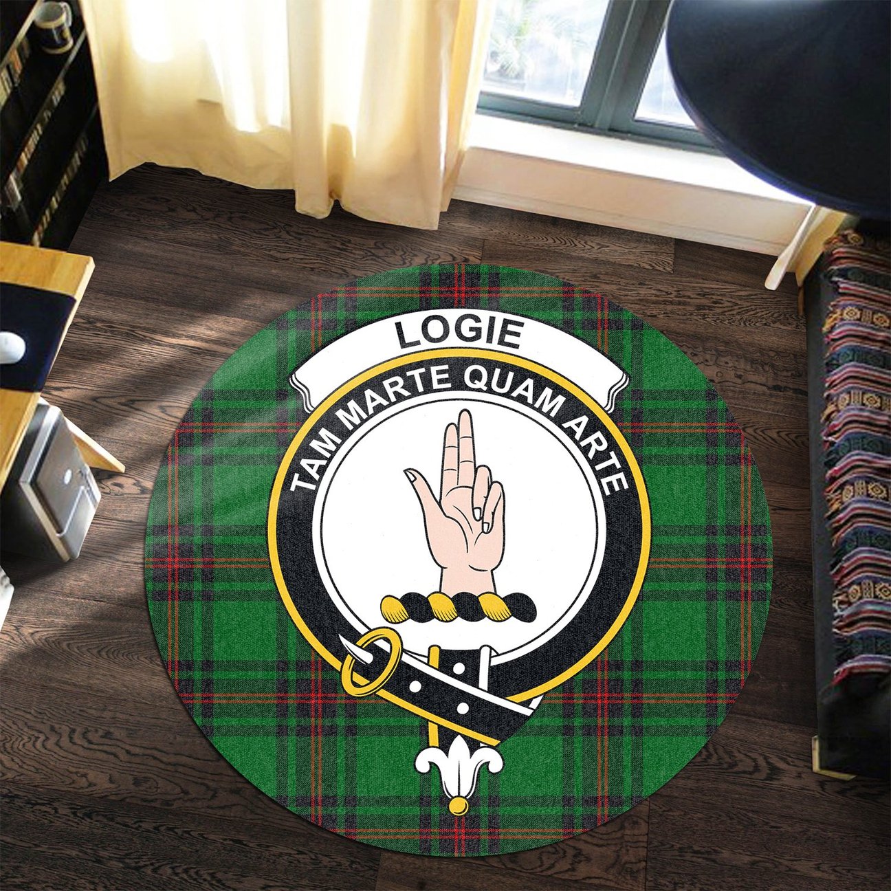 Logie Tartan Crest Round Rug