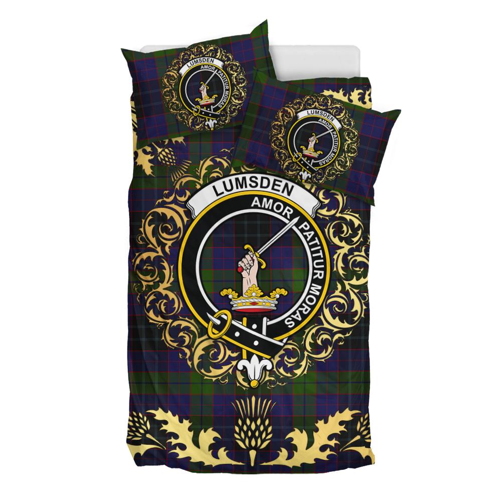 Lumsden Hunting Tartan Crest Bedding Set - Golden Thistle Style