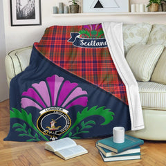 Lumsden Tartan Crest Premium Blanket - Thistle Style