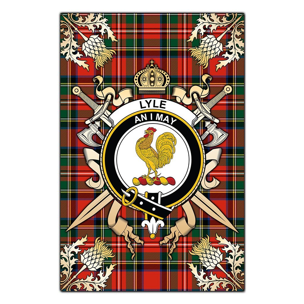 Lyle Tartan Crest Black Garden Flag - Gold Thistle Style