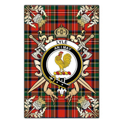 Lyle Tartan Crest Black Garden Flag - Gold Thistle Style