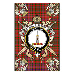 MacAlister Modern Tartan Crest Black Garden Flag - Gold Thistle Style